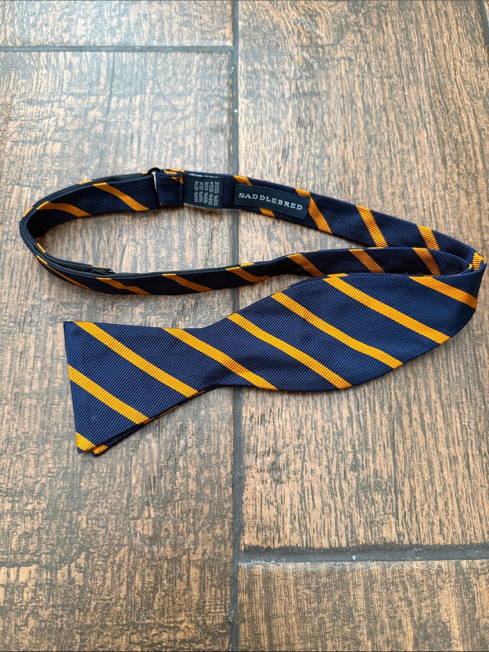 Saddlebred 100% Silk Adjustable Navy Blue & Orange Striped Bow Tie